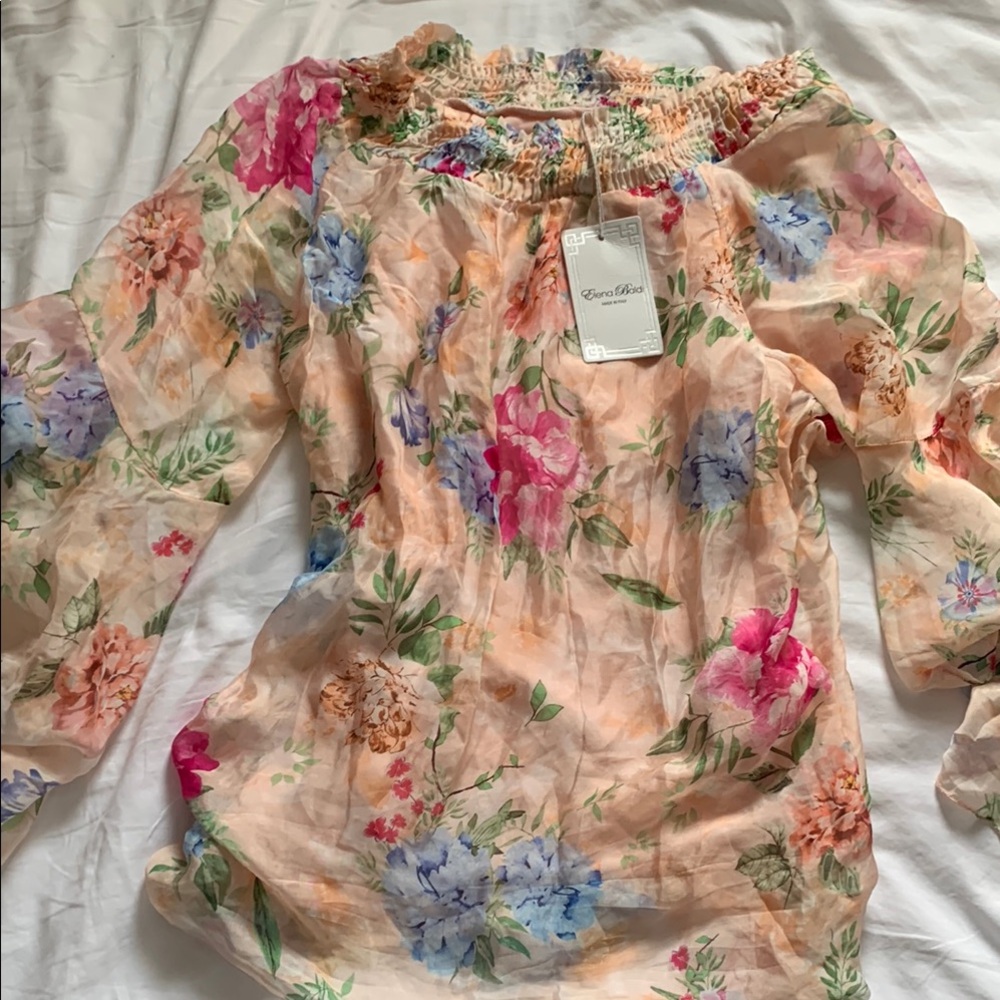 Floral double Lined Silk OffShoulder Blouse size small
